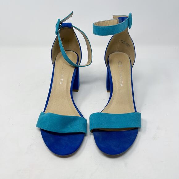 Chinese Laundry 6 Blue Teal Color Block Jody Ankle Strap Sandal Heels Open Toe - Picture 5 of 12